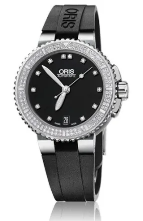 Oris Aquis Date Diamond Black Dial Black Rubber Ladies Watch 01 733 7652 4994-07 4 18 34