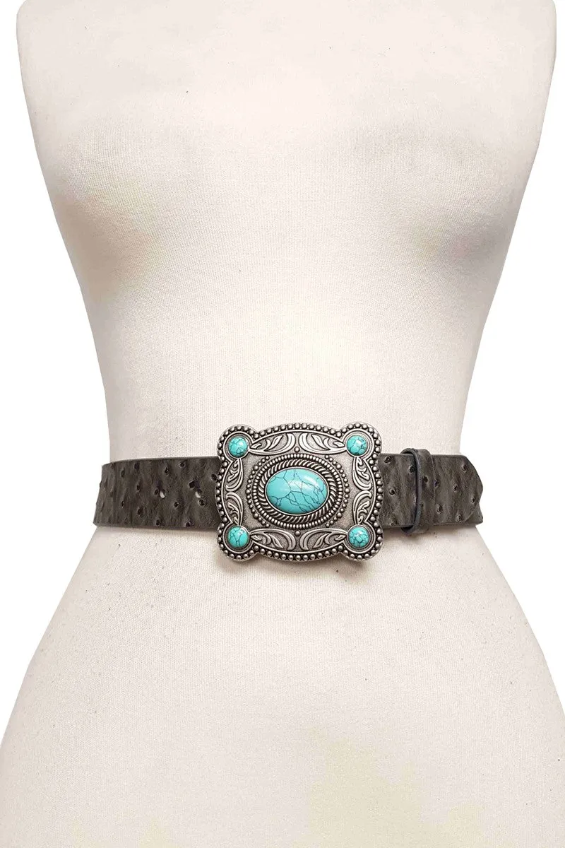 Ostrich Belt with Silver Turquoise Buckle