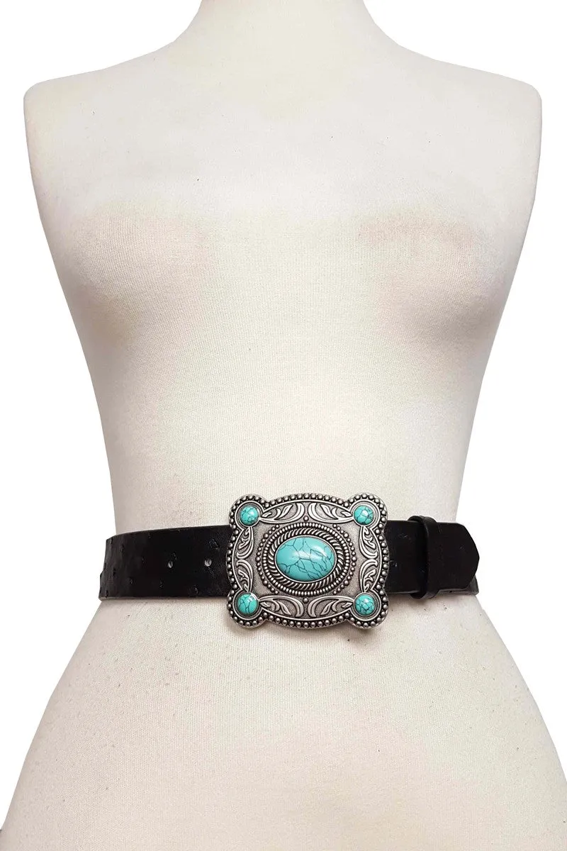 Ostrich Belt with Silver Turquoise Buckle