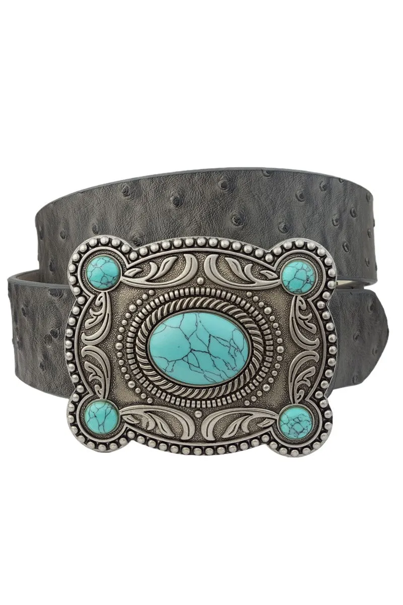 Ostrich Belt with Silver Turquoise Buckle