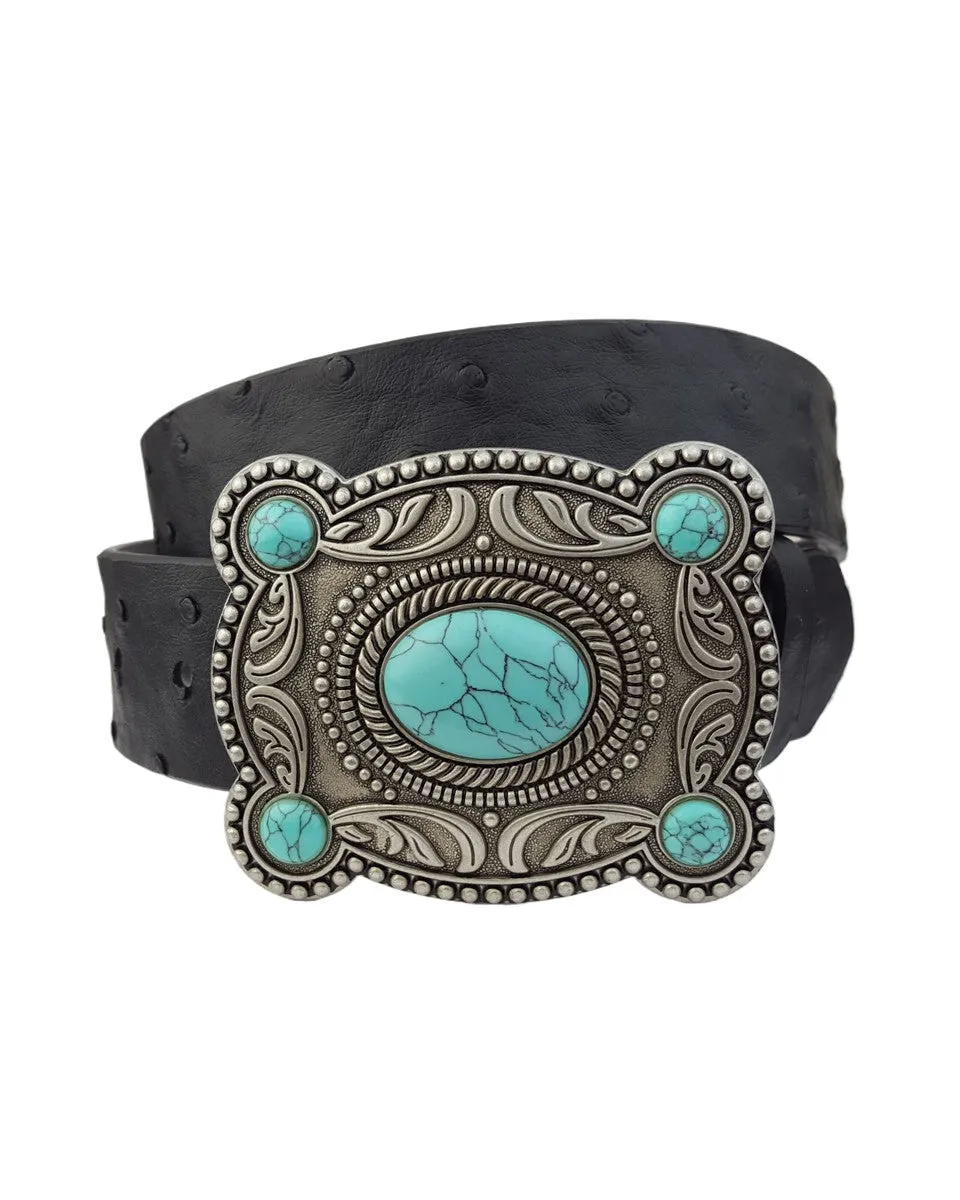 Ostrich Belt with Silver Turquoise Buckle