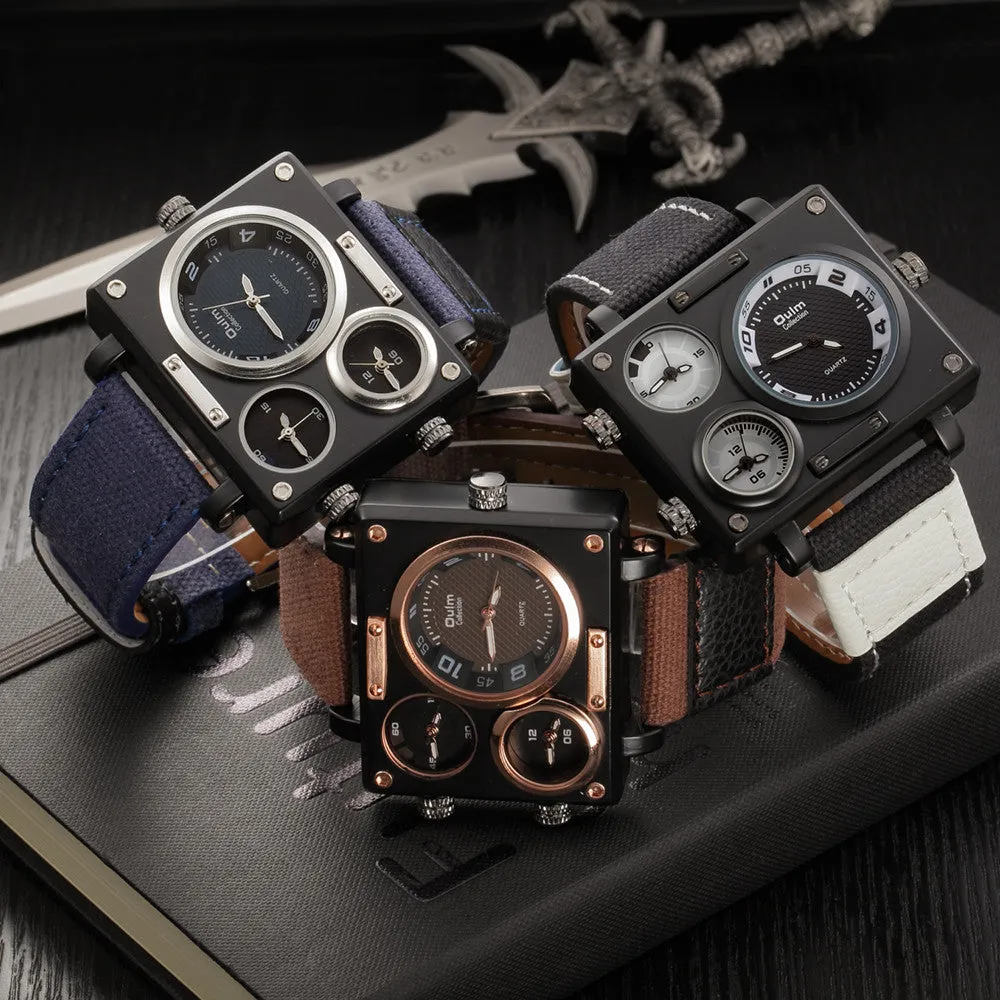 Oulm Watch Luxury Brand Man Fabric Srap Quartz-Watch Clock Male Multiple Time Zones Square Sports Watches montre homme
