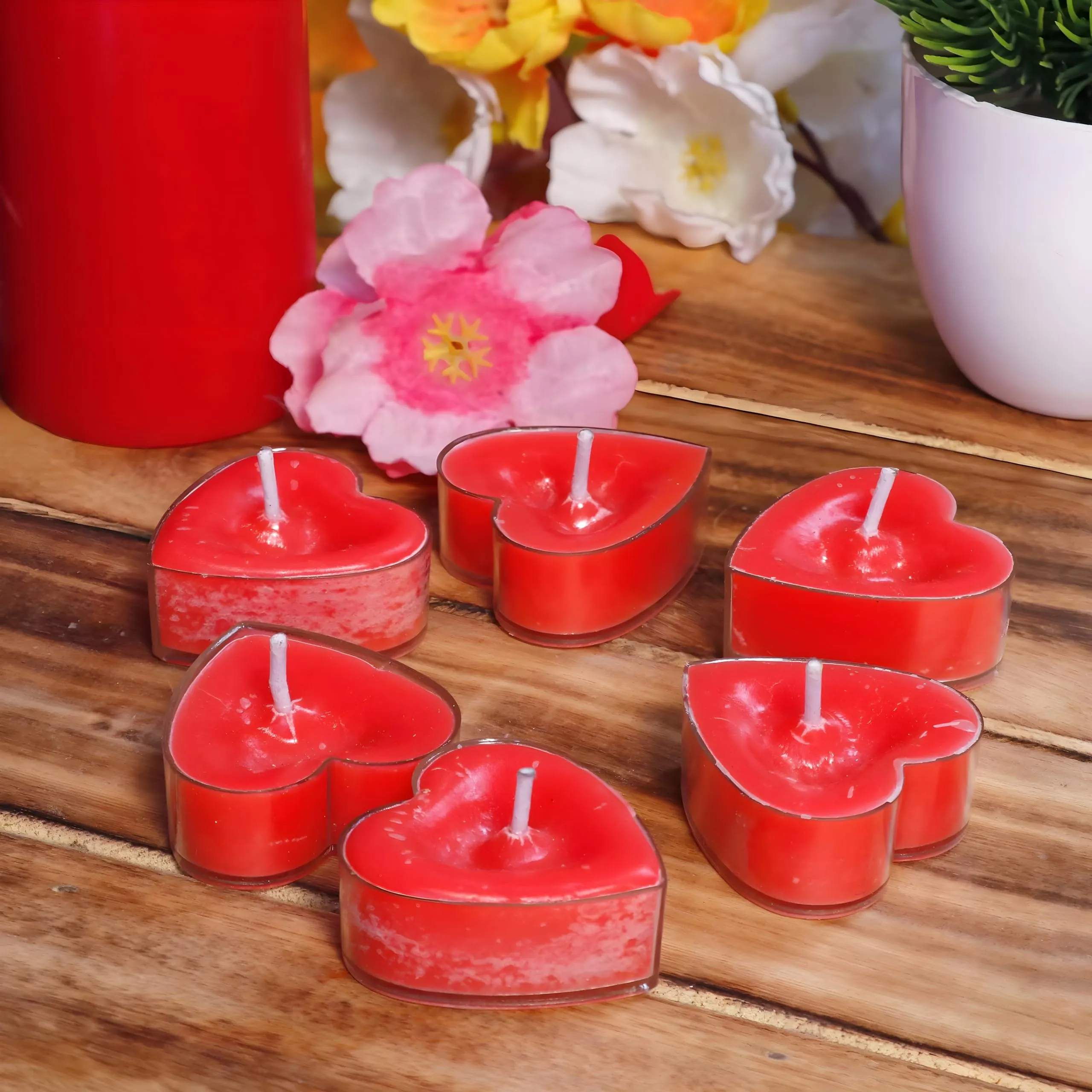 Paperholic Creations Tealight Candles, Red 50PCS - Romantic Heart-Shaped Rose Scented Candles for Anniversary Valentine's Day Wedding Birthday Christmas Decorations