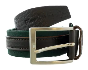 Pierre Cardin Canvas Leather Green Classic D-Ring Adjustable Buckle Adjustable Mens Belt-
