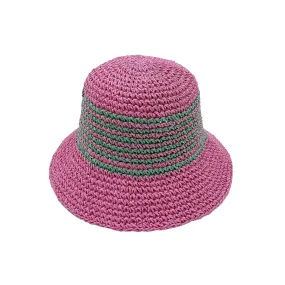 Pink Green Stripe Straw Bucket Hat