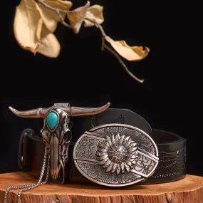 Practical DIY Hidden Knife Buckle Turquoise Longhorn Bull Pendant Bundle Set
