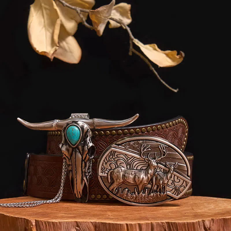 Practical DIY Hidden Knife Buckle Turquoise Longhorn Bull Pendant Bundle Set