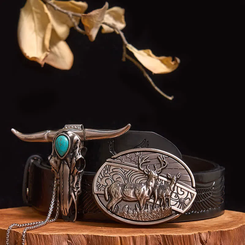 Practical DIY Hidden Knife Buckle Turquoise Longhorn Bull Pendant Bundle Set