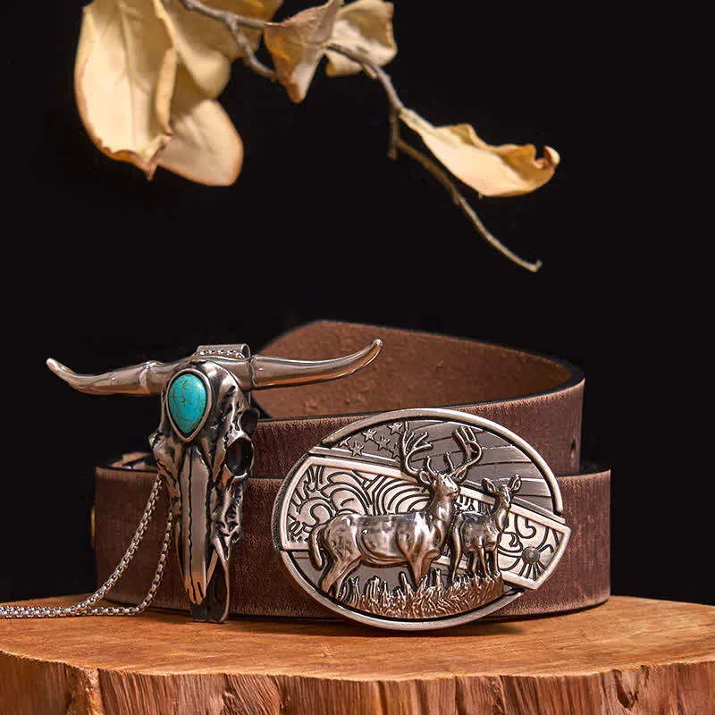 Practical DIY Hidden Knife Buckle Turquoise Longhorn Bull Pendant Bundle Set