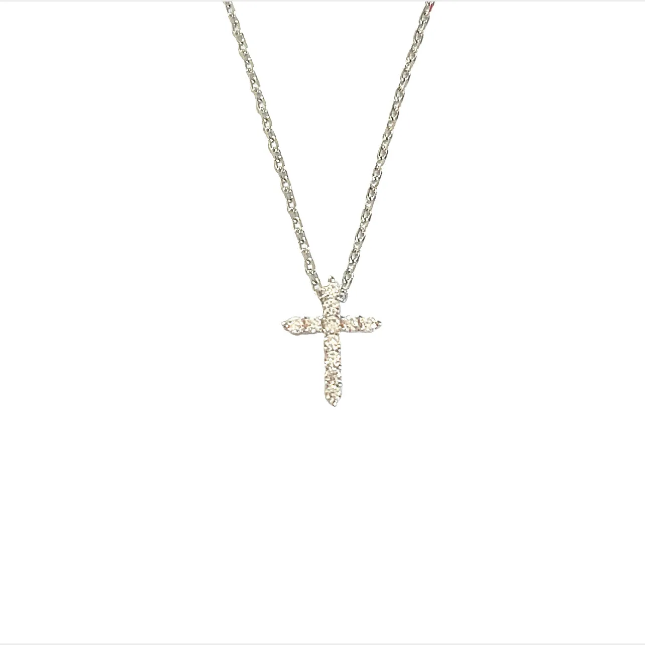 Precious Metal Plated Sterling Silver Cubic Zirconia Pave Cross Pendant Necklace