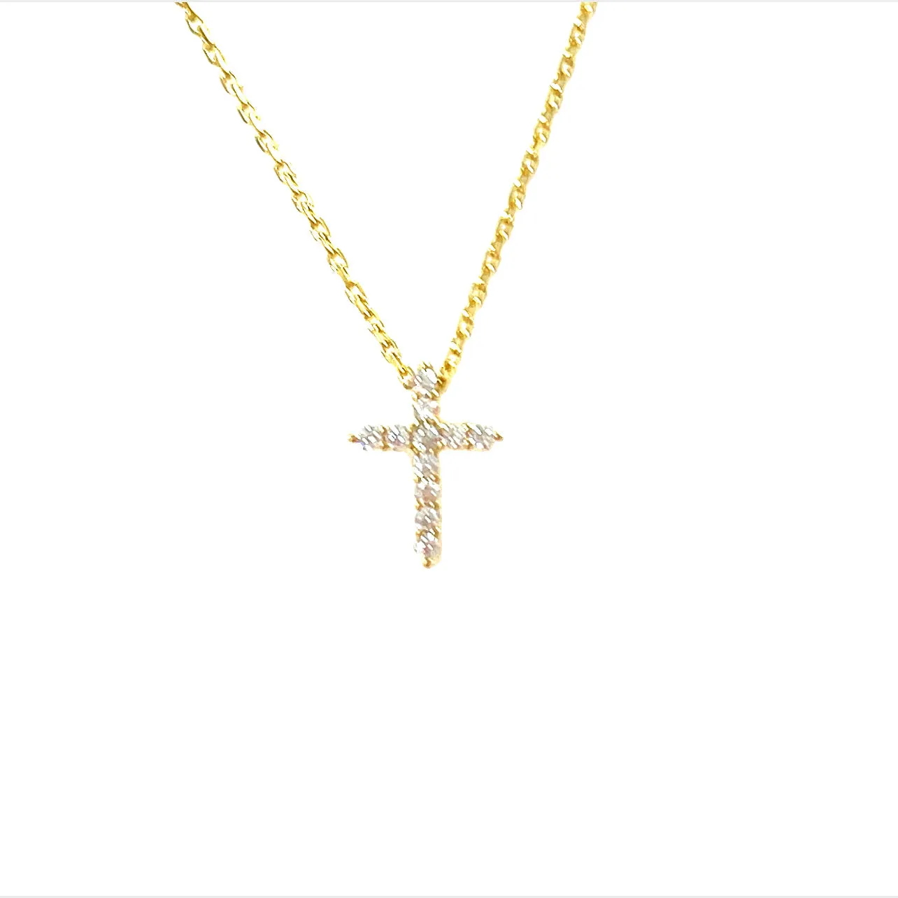 Precious Metal Plated Sterling Silver Cubic Zirconia Pave Cross Pendant Necklace