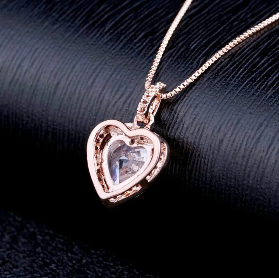 "Etienne" - Heart CZ Bridal Necklace - Available in Silver and Rose Gold