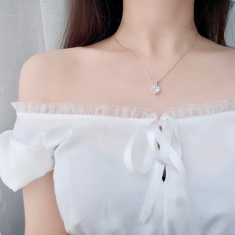 "Etienne" - Heart CZ Bridal Necklace - Available in Silver and Rose Gold