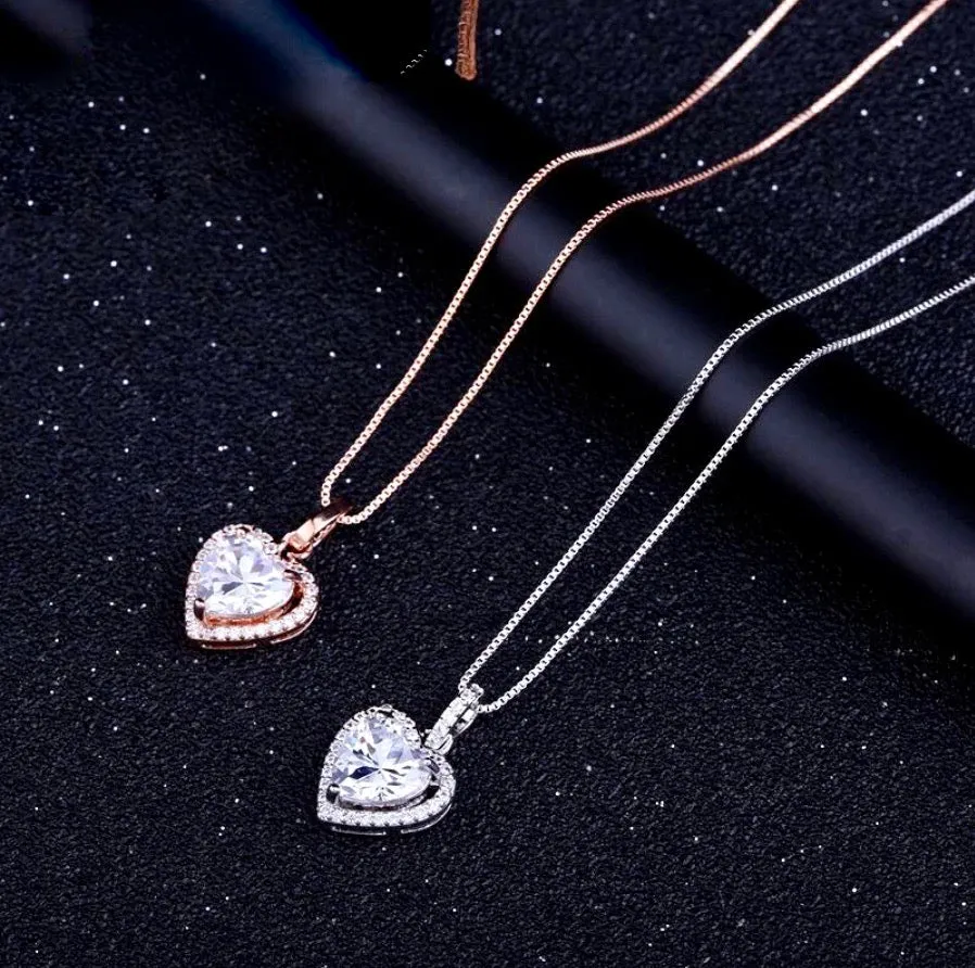 "Etienne" - Heart CZ Bridal Necklace - Available in Silver and Rose Gold