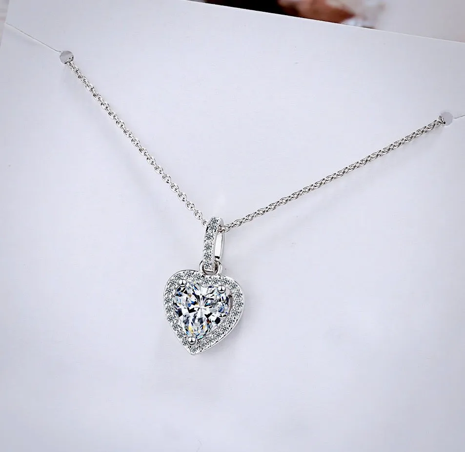 "Etienne" - Heart CZ Bridal Necklace - Available in Silver and Rose Gold