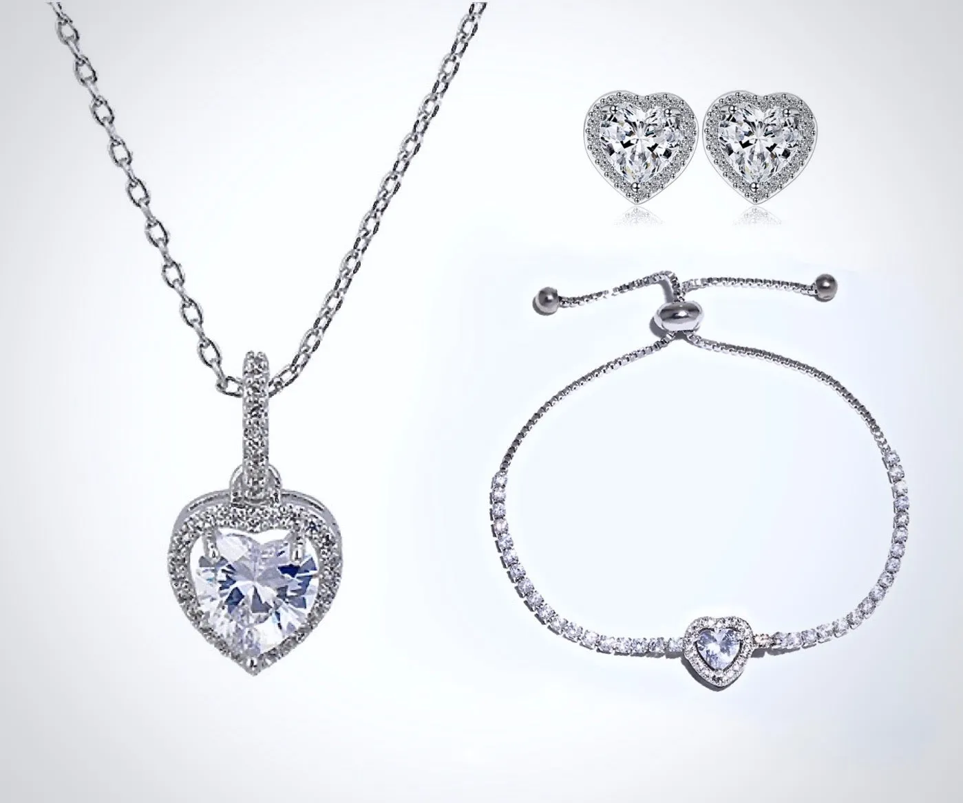 "Etienne" - Heart CZ Bridal Necklace - Available in Silver and Rose Gold