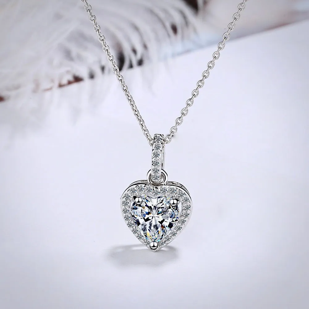 "Etienne" - Heart CZ Bridal Necklace - Available in Silver and Rose Gold