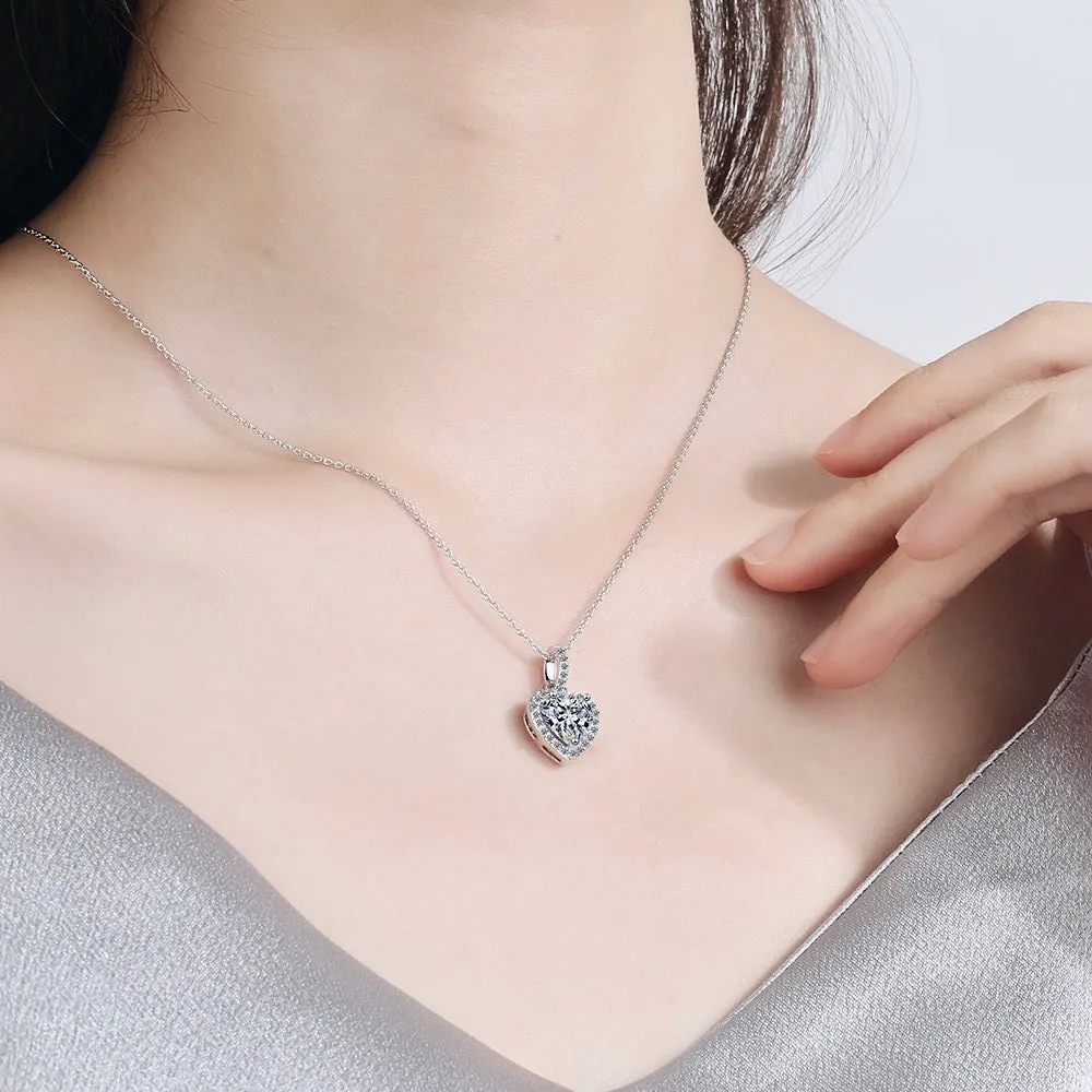 "Etienne" - Heart CZ Bridal Necklace - Available in Silver and Rose Gold