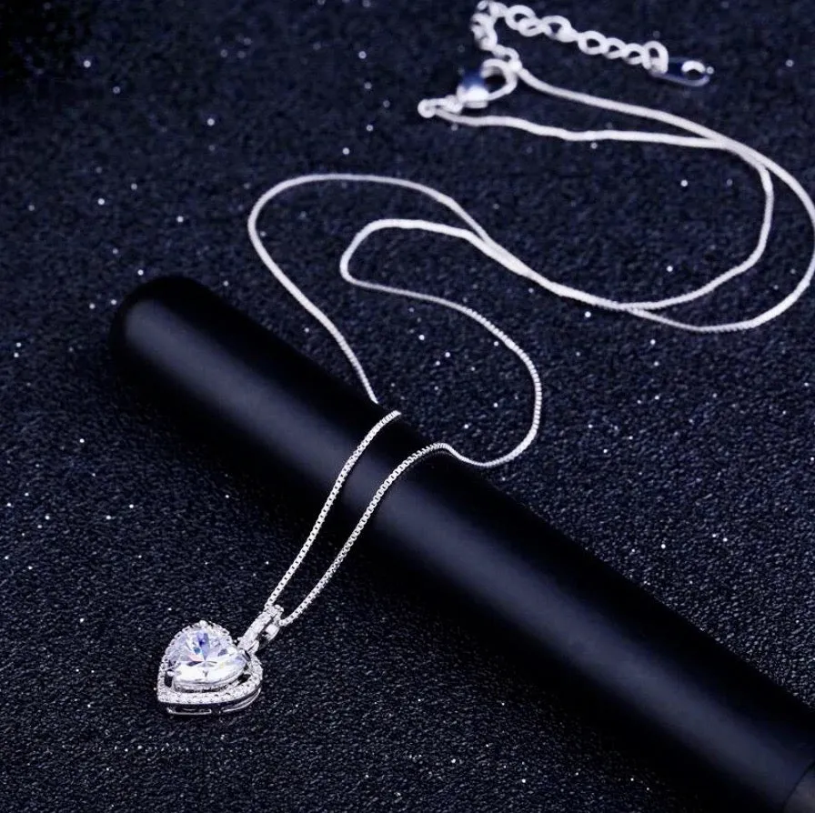 "Etienne" - Heart CZ Bridal Necklace - Available in Silver and Rose Gold