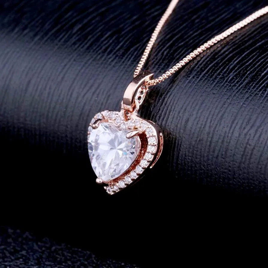 "Etienne" - Heart CZ Bridal Necklace - Available in Silver and Rose Gold