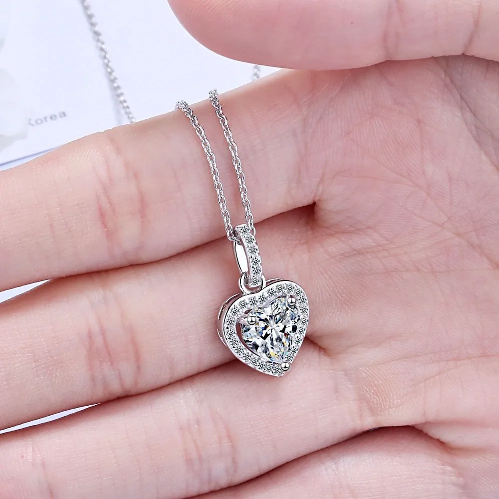 "Etienne" - Heart CZ Bridal Necklace - Available in Silver and Rose Gold