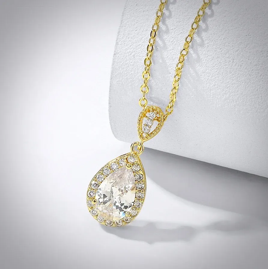 "Isabel" - Cubic Zirconia Bridal Necklace - Available in Silver, Rose Gold and Yellow Gold
