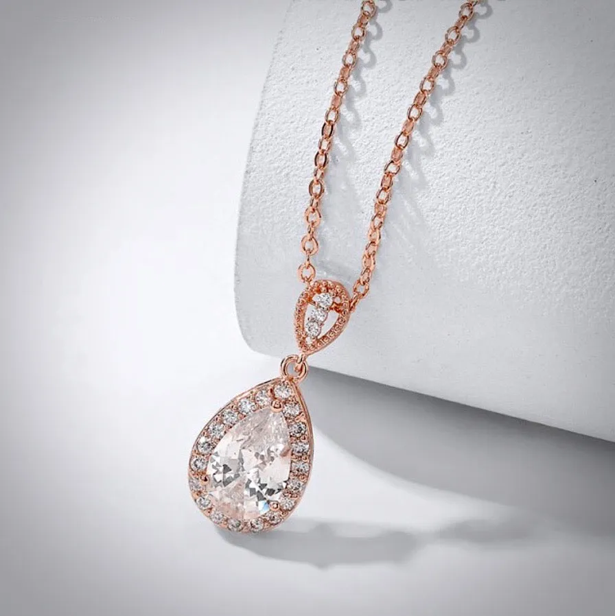 "Isabel" - Cubic Zirconia Bridal Necklace - Available in Silver, Rose Gold and Yellow Gold