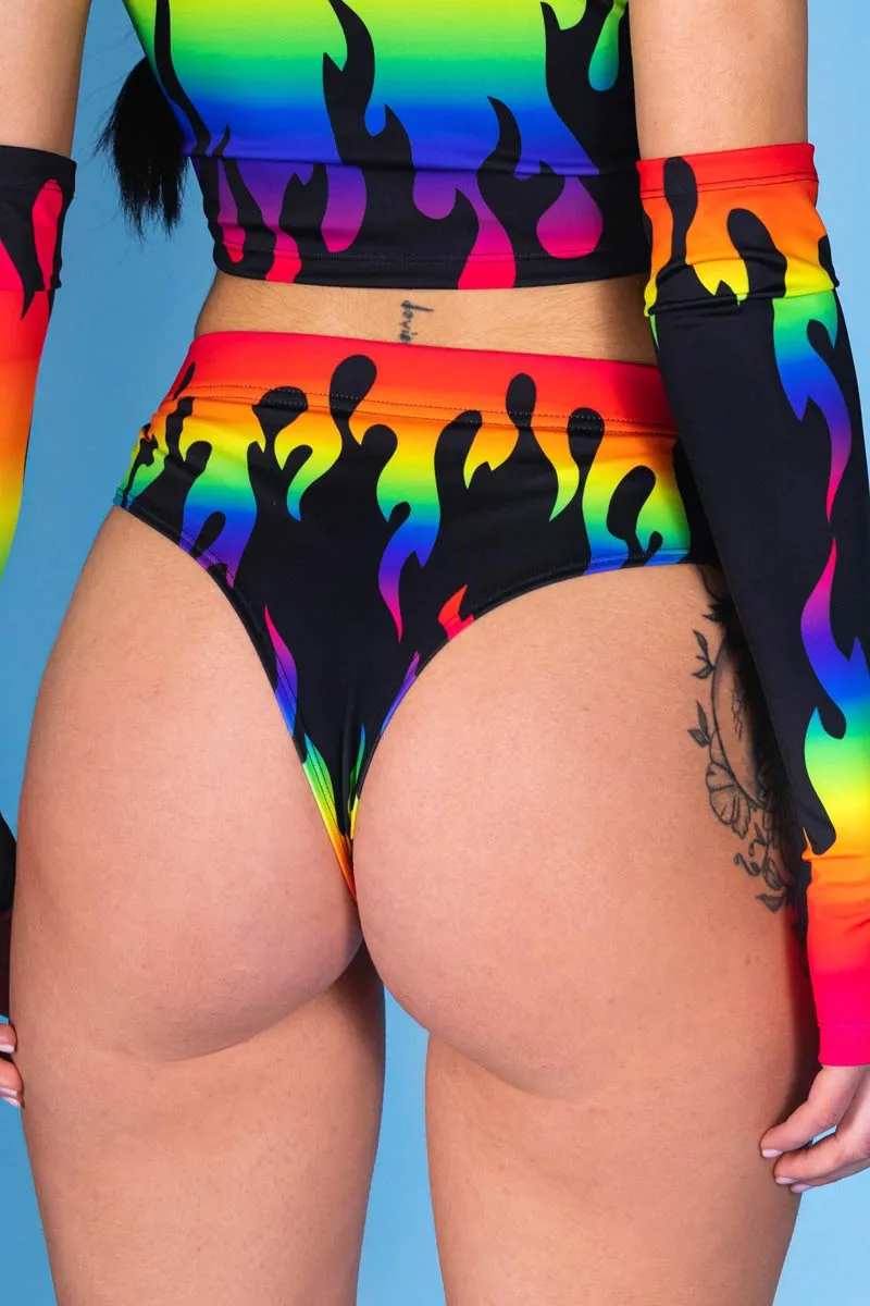 Rainbow Flames Thong Shorts Set