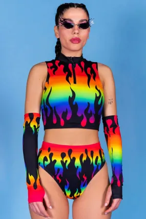 Rainbow Flames Thong Shorts Set