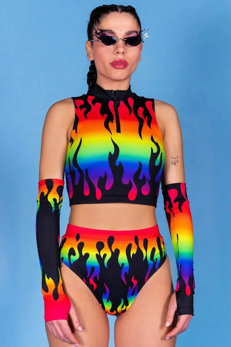 Rainbow Flames Thong Shorts Set