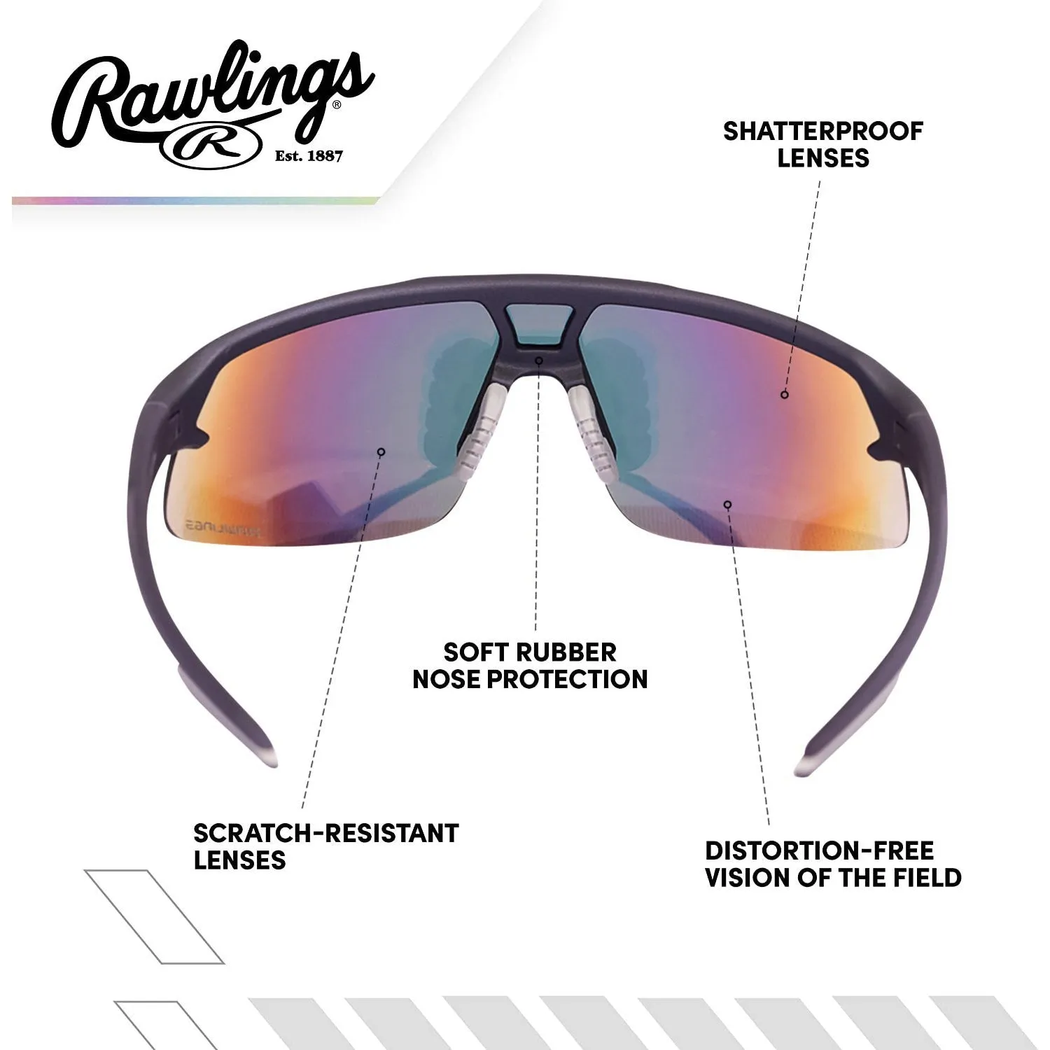Rawlings RY2101 Youth Boys Baseball Shield Sunglasses Sport (Black/Yellow)
