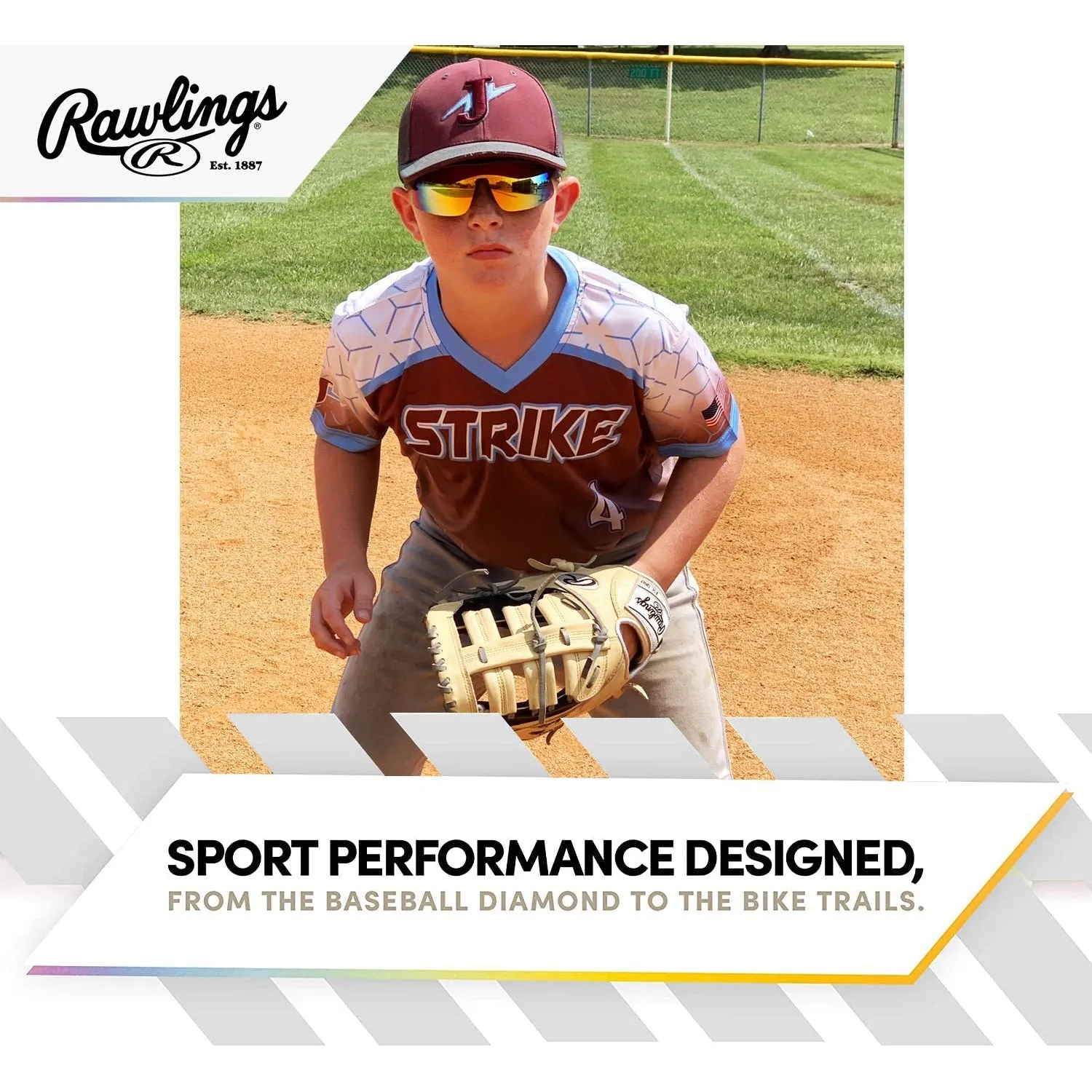 Rawlings RY2101 Youth Boys Baseball Shield Sunglasses Sport (Black/Yellow)