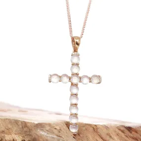 RealJade® "Ice Jade Cross" 18k Rose Gold Ice Jadeite Jade Diamond Cross Pendant Necklace