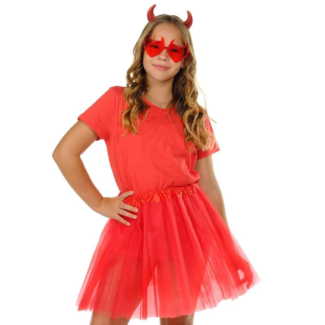 Red Devil Horns Headband Glasses Set - Glitter Devil Ears Headband - FUNCREDIBLE
