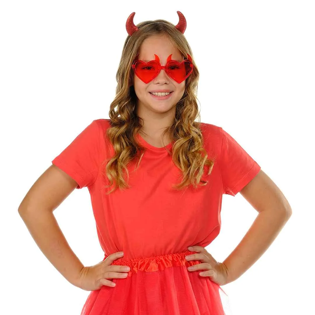 Red Devil Horns Headband Glasses Set - Glitter Devil Ears Headband - FUNCREDIBLE