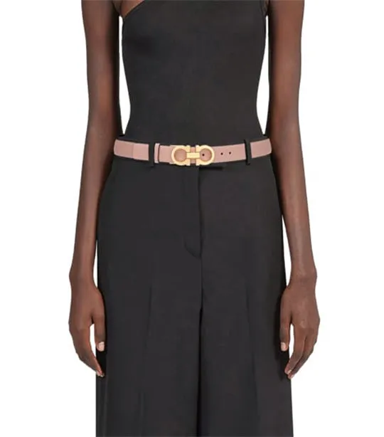 Reversible And Adjustable Gancini Belt Calfskin Pink/Black