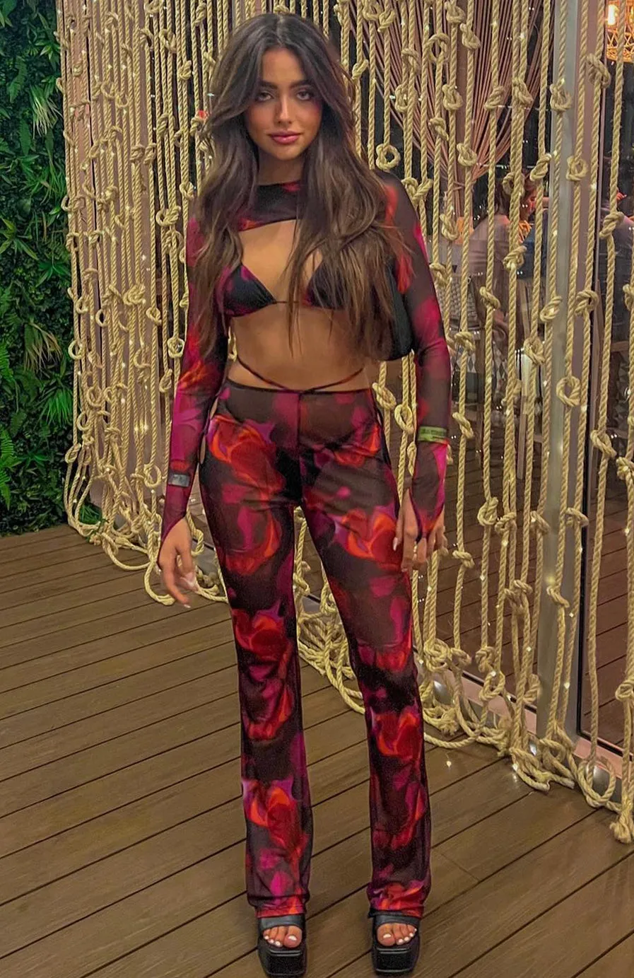 Rhythm Of The Night Pants Pink Flame Print