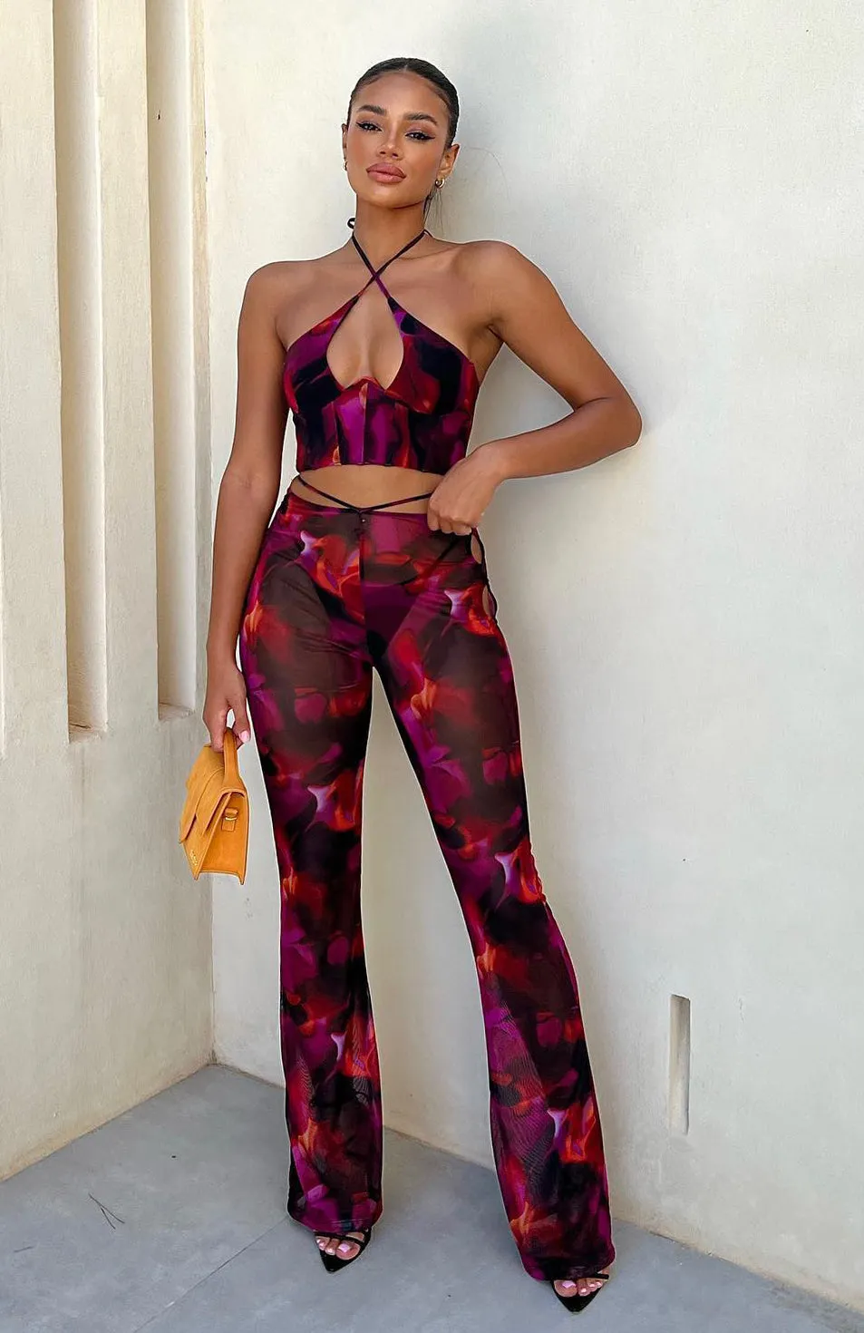 Rhythm Of The Night Pants Pink Flame Print