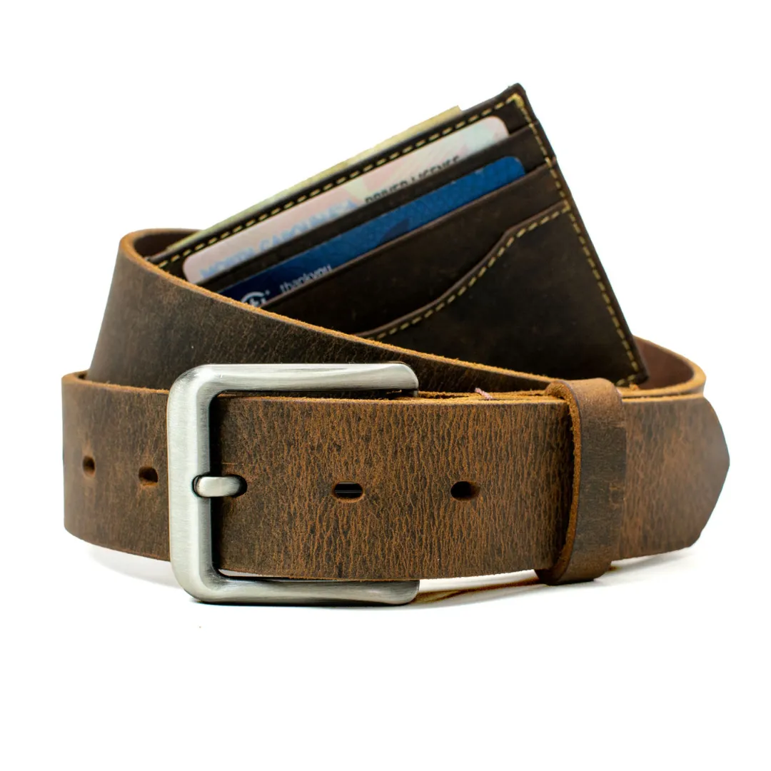 Roan Mountain Distressed Leather Belt and Wallet Set by Nickel Smart®