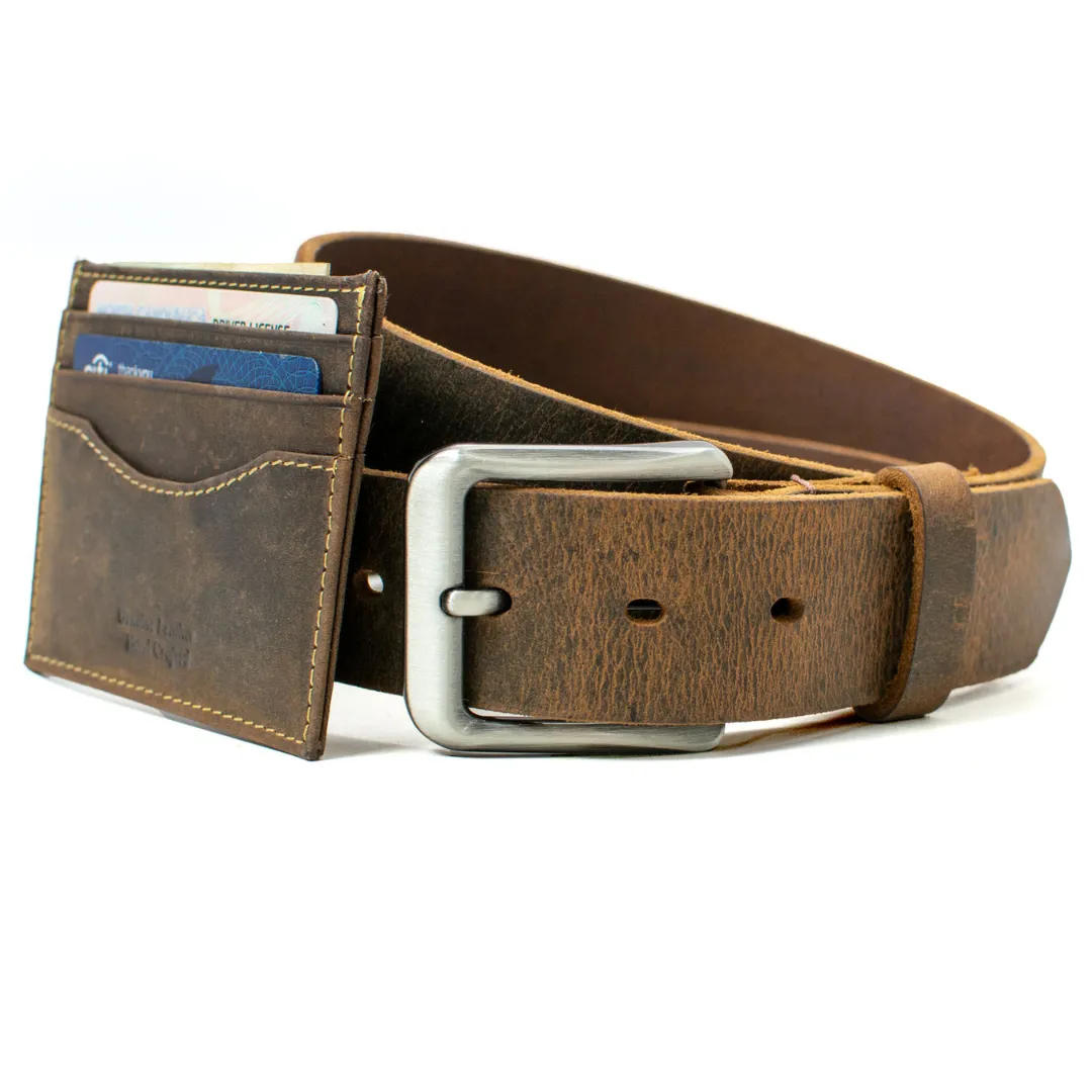 Roan Mountain Distressed Leather Belt and Wallet Set by Nickel Smart®