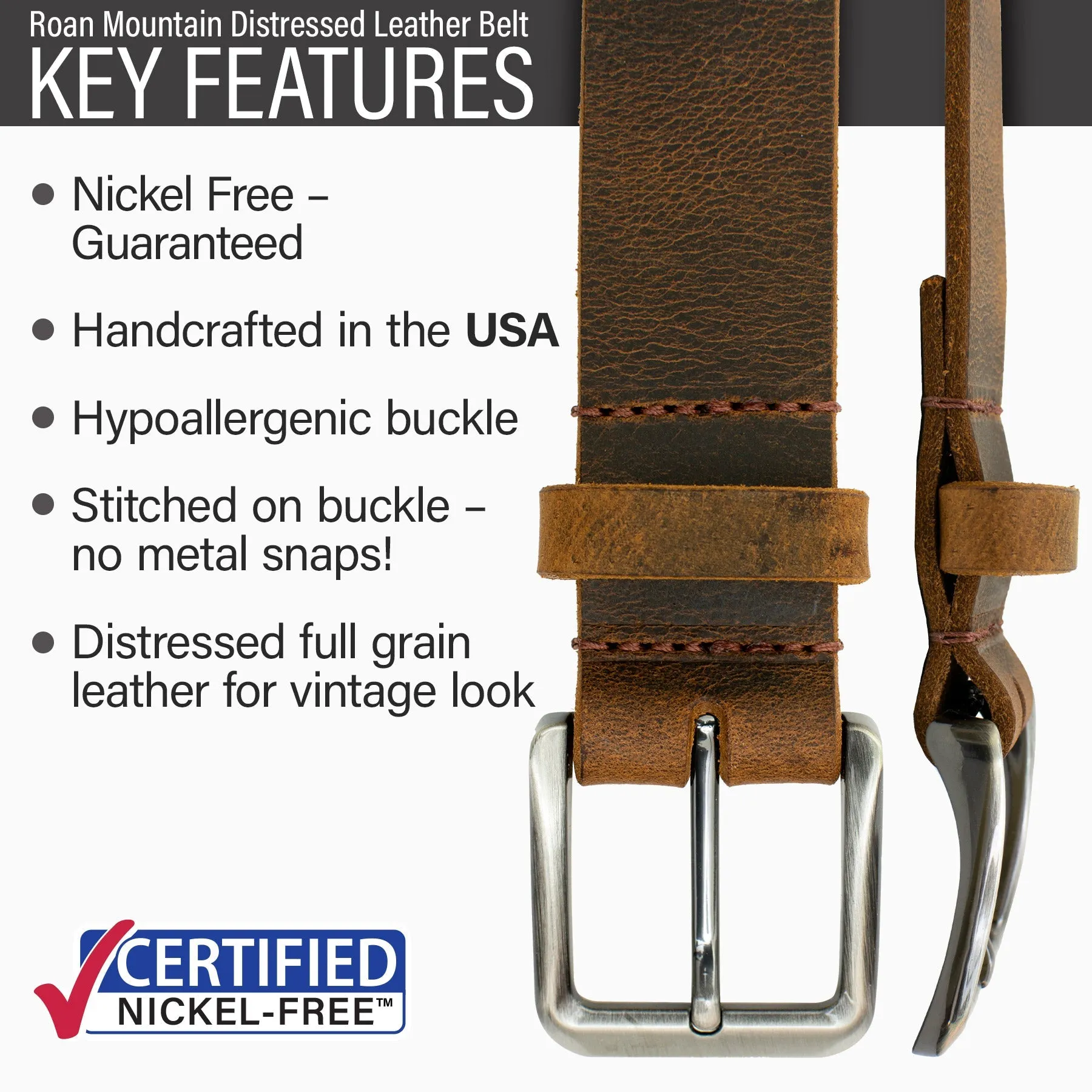 Roan Mountain Distressed Leather Belt and Wallet Set by Nickel Smart®