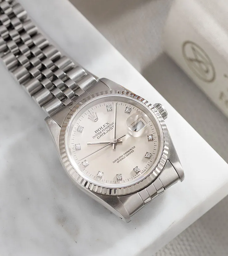 Rolex Datejust 16234 Diamond Hours Silver Dial