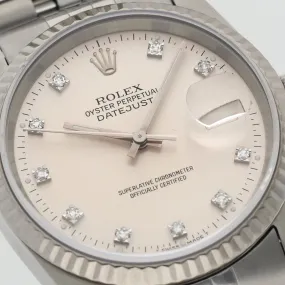 Rolex Datejust 16234 Diamond Hours Silver Dial