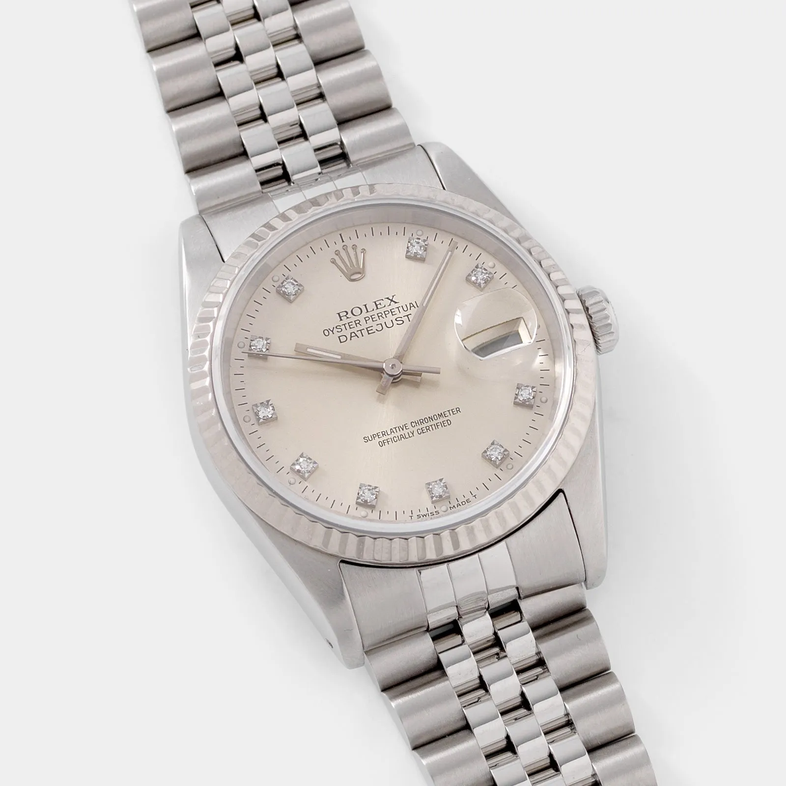 Rolex Datejust 16234 Diamond Hours Silver Dial
