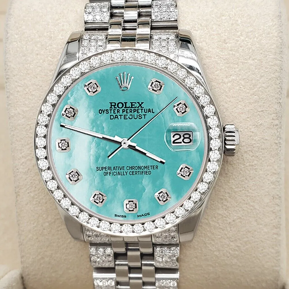 Rolex Datejust 31mm 3.30ct Diamond Bezel/Bracelet/Aquamarine MOP Watch  TFJ-142508206