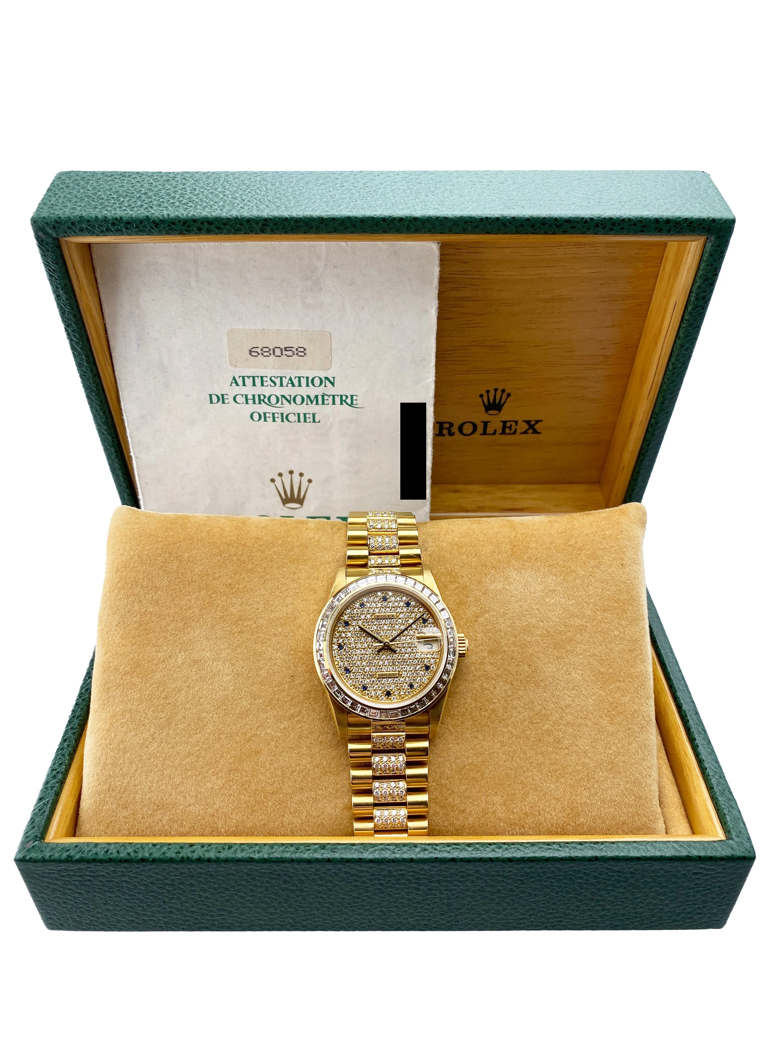Rolex Datejust 68058 Pave Diamond Dial Ladies Watch Box Papers