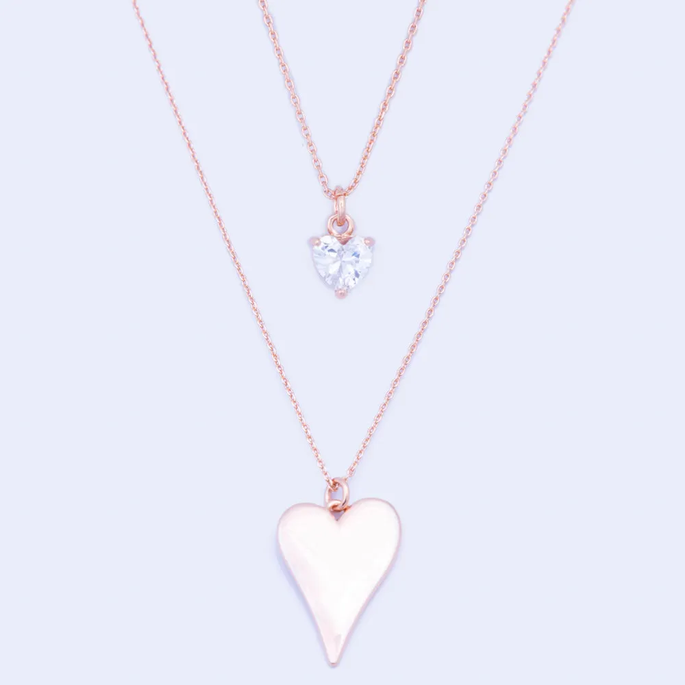 Rose Gold Duo Drooping Heart Necklace