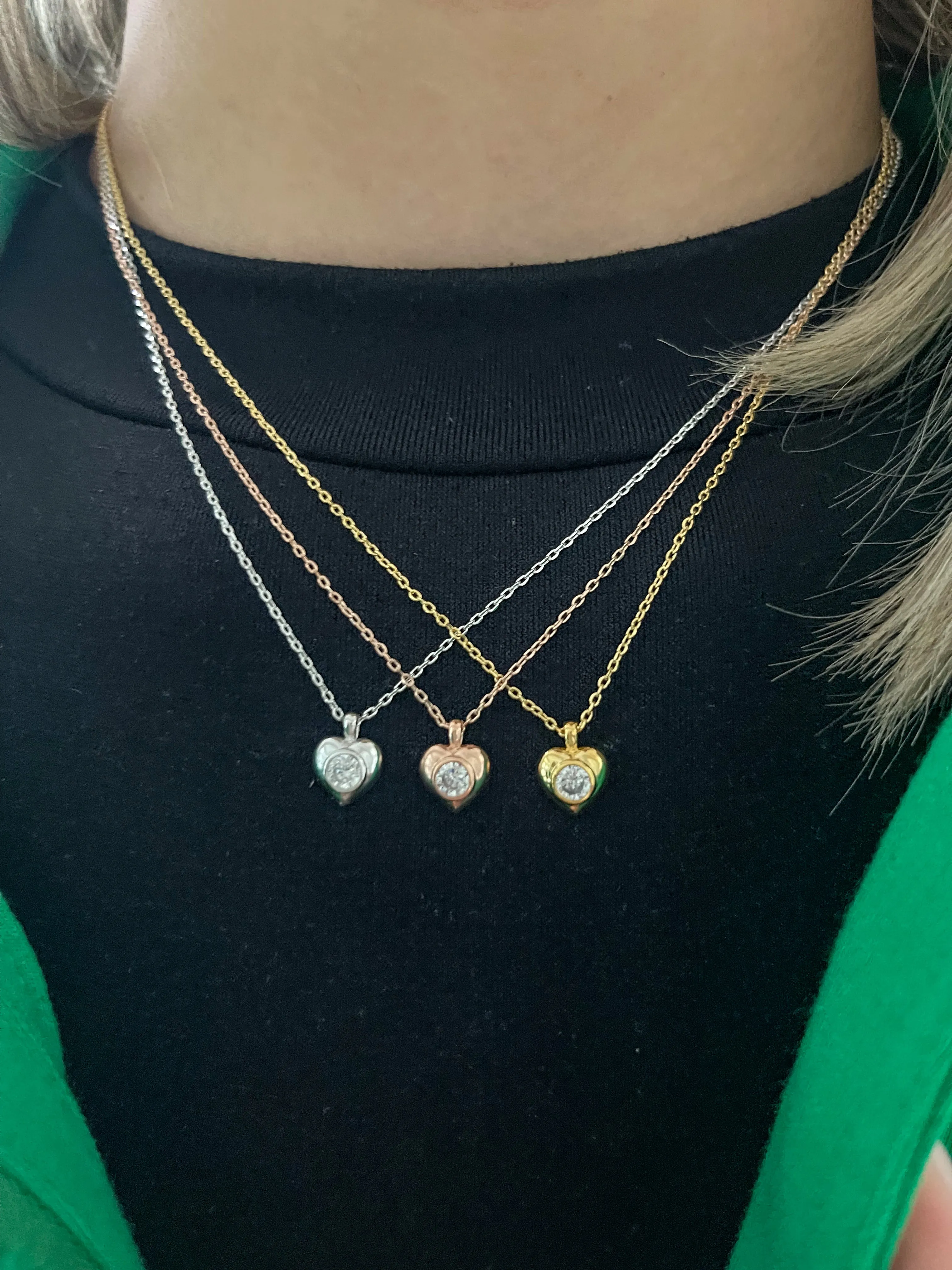 ROSE GOLD HEART RHINESTONE PENDANT NECKLACE