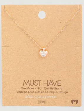 ROSE GOLD HEART RHINESTONE PENDANT NECKLACE