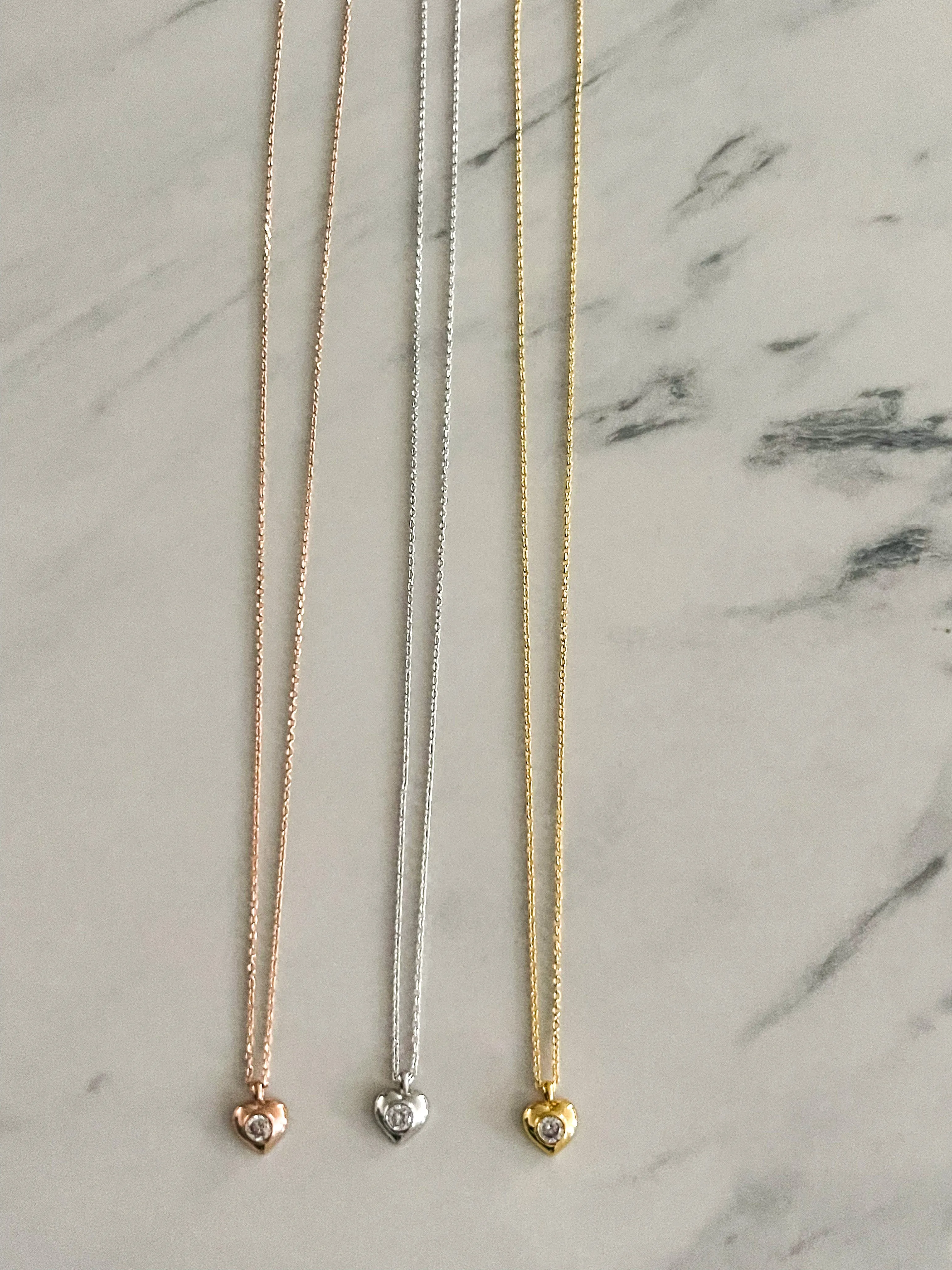ROSE GOLD HEART RHINESTONE PENDANT NECKLACE